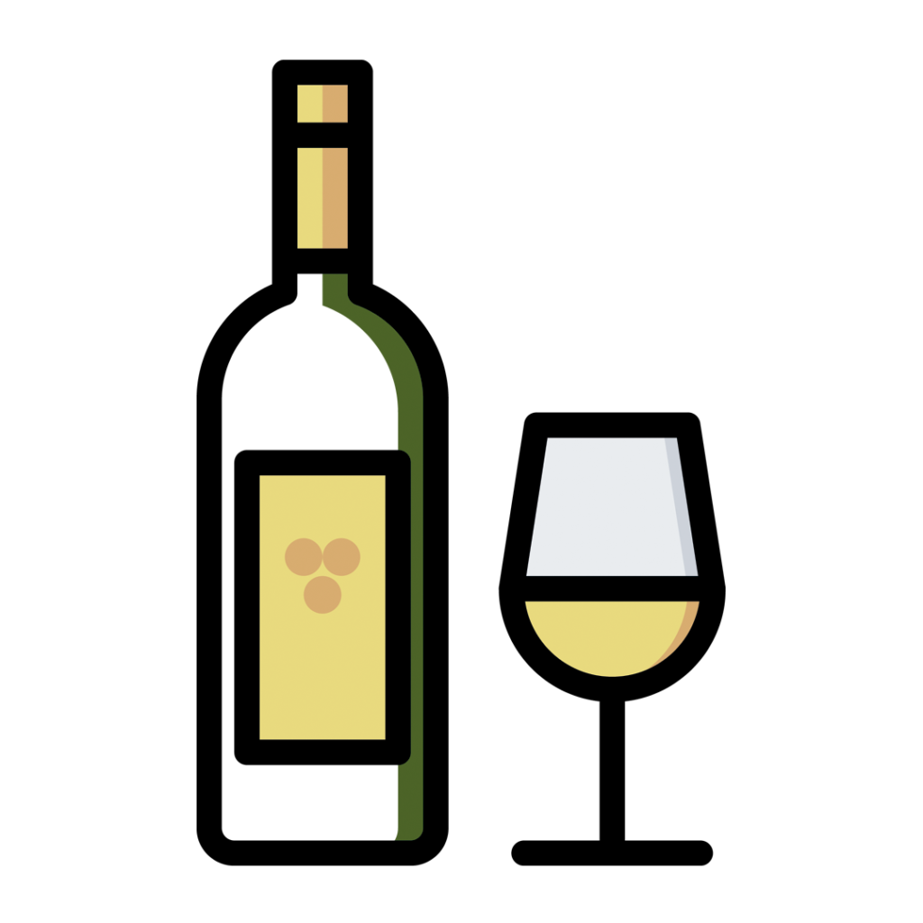Botella y copa de vino blanco