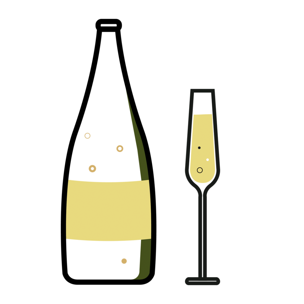 Botella y copa de vino espumoso