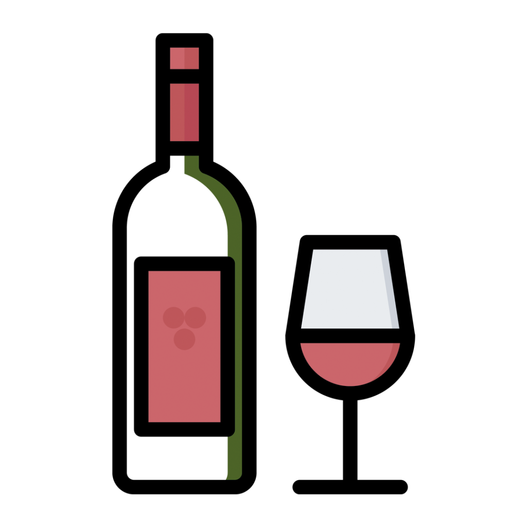 Botella y copa de vino tinto
